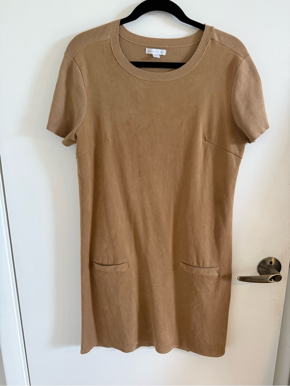 New York & Company Tan Short-Sleeve Shift Dress